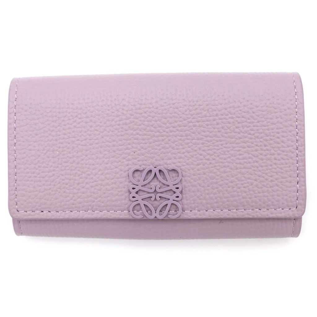 LOEWE(ロエベ) アナグラム 6連キーケース ペブルグレイン キーリング キーホルダー ライトパープル レザー シルバー金具