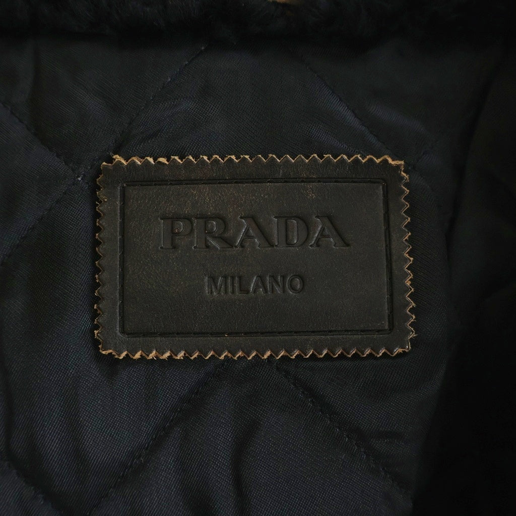 PRADA(プラダ) シアリング&レザー×ボア ベルトジャケット ブラウン×ブラック #48