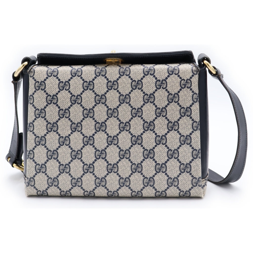 GUCCI(グッチ) オールドグッチ GGスプリーム PVC レザー ハンドバッグ ショルダーバッグ ネイビー×アイボリー レディース