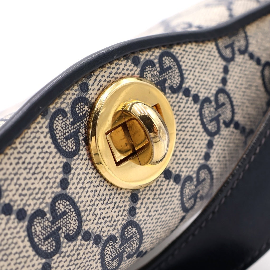 GUCCI(グッチ) オールドグッチ GGスプリーム PVC レザー ハンドバッグ ショルダーバッグ ネイビー×アイボリー レディース