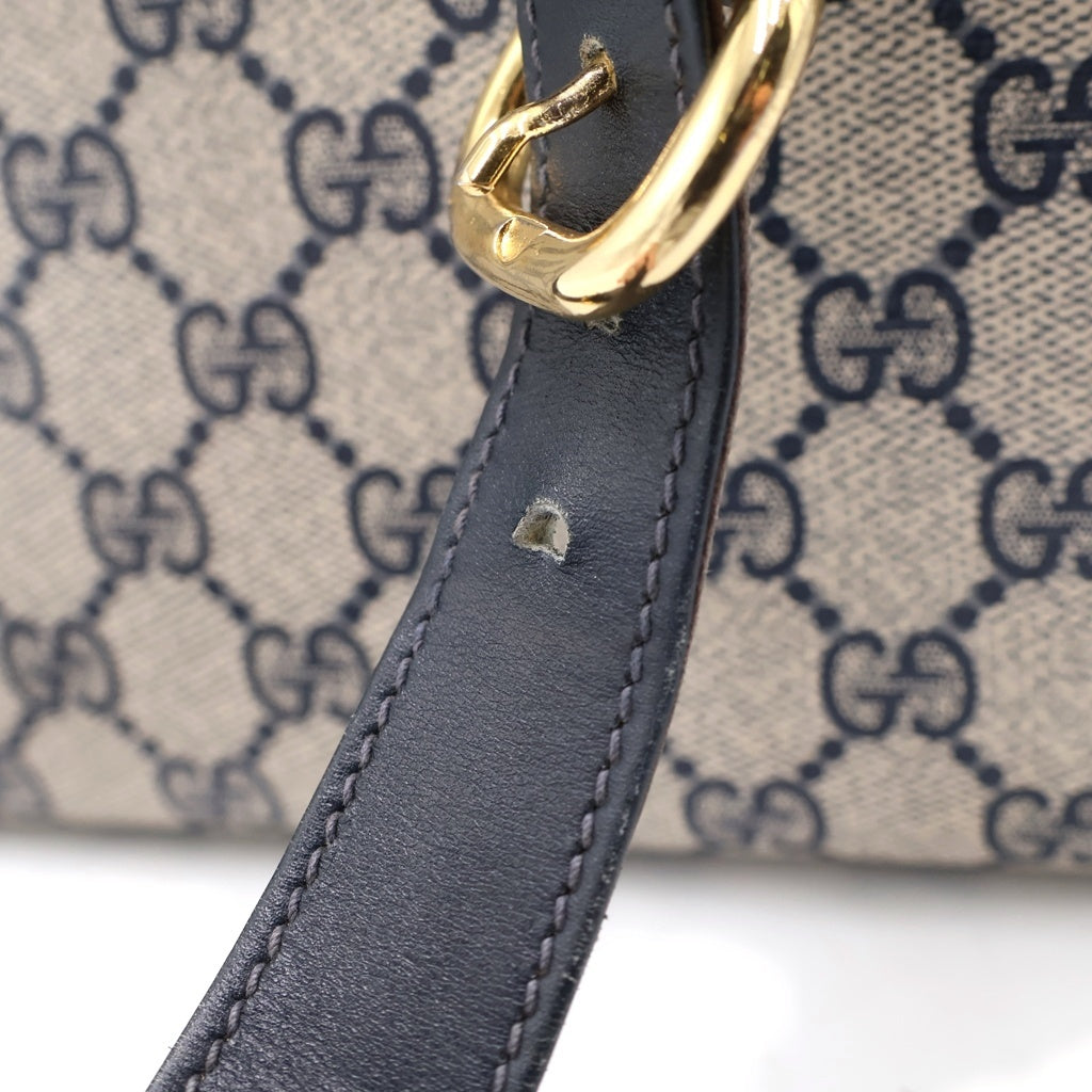 GUCCI(グッチ) オールドグッチ GGスプリーム PVC レザー ハンドバッグ ショルダーバッグ ネイビー×アイボリー レディース