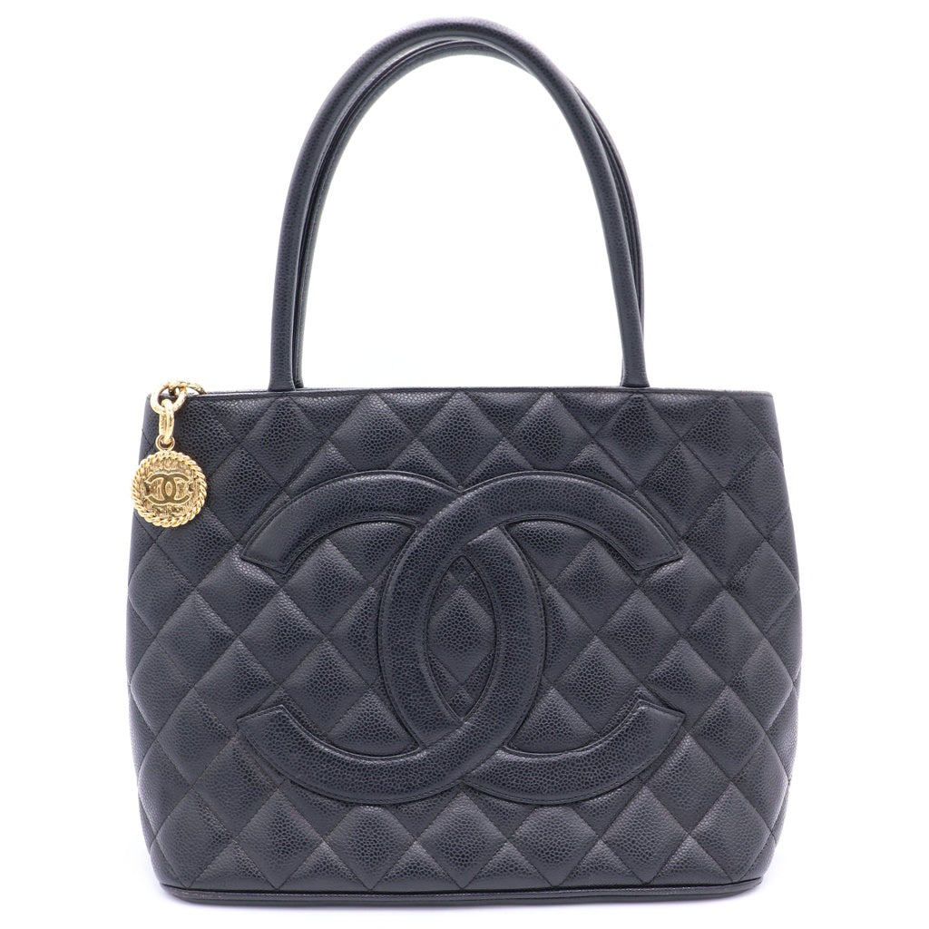 CHANEL(シャネル) 復刻トート トートバッグ ハンドバッグ ブラック キャビアスキン レザー ゴールド金具 レディース