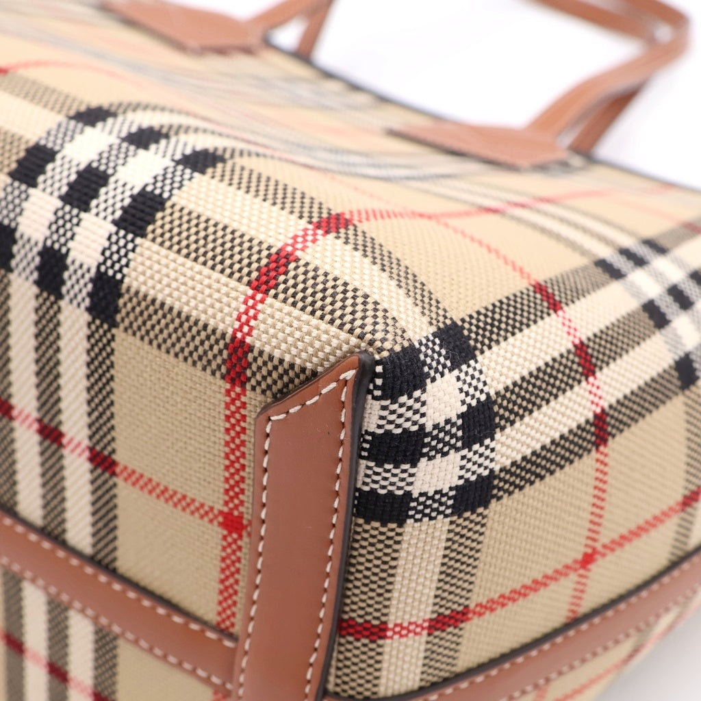 BURBERRY(バーバリー) ノバチェック ロンドン スモール キャンバス レザー トートバッグ ハンドバッグ ショルダーバッグ ベージュ 8066163 レディース