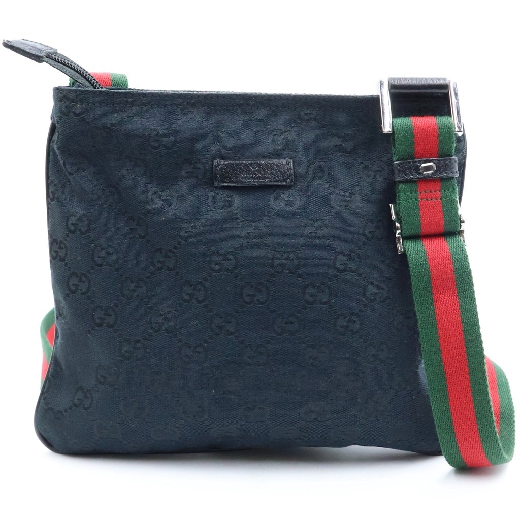 GUCCI(グッチ) GGキャンバス シェリーライン レザー キャンバス ショルダーバッグ ポシェット ブラック 146309