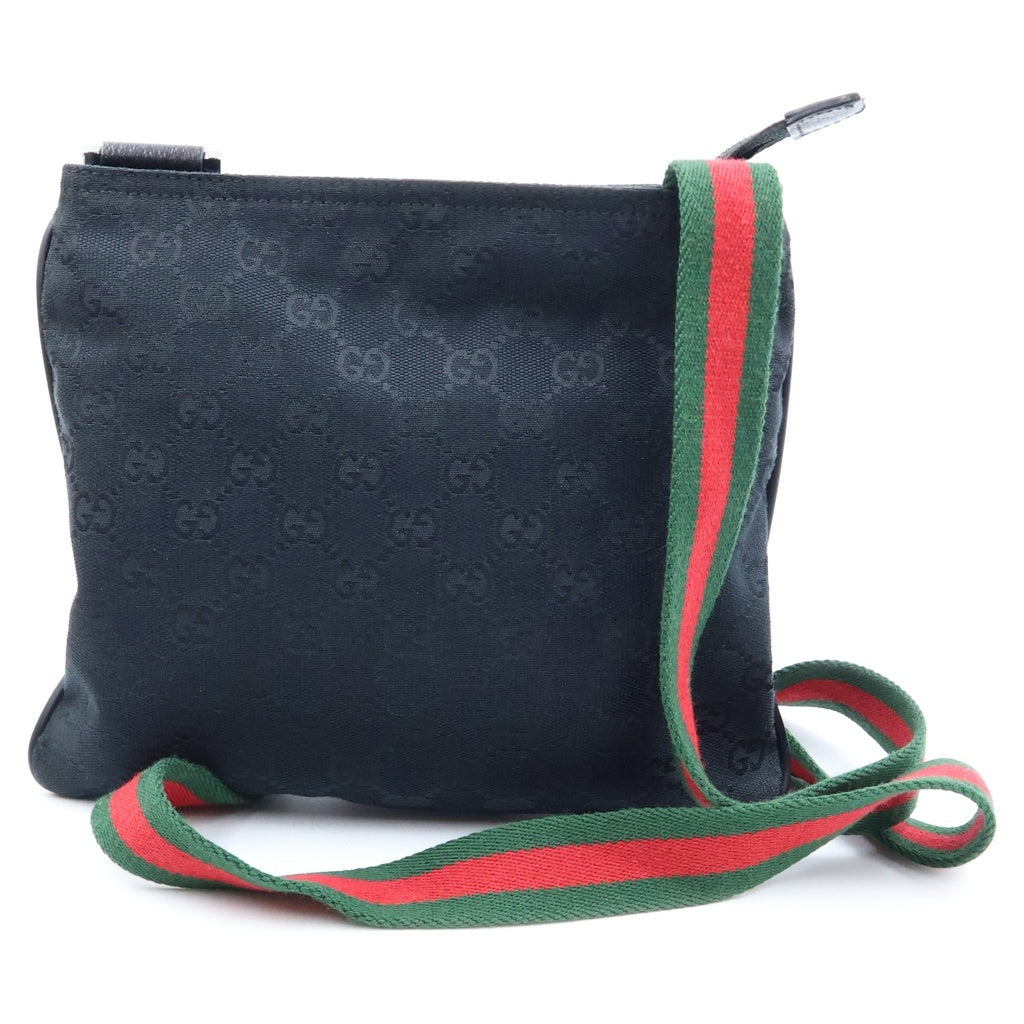 GUCCI(グッチ) GGキャンバス シェリーライン レザー キャンバス ショルダーバッグ ポシェット ブラック 146309