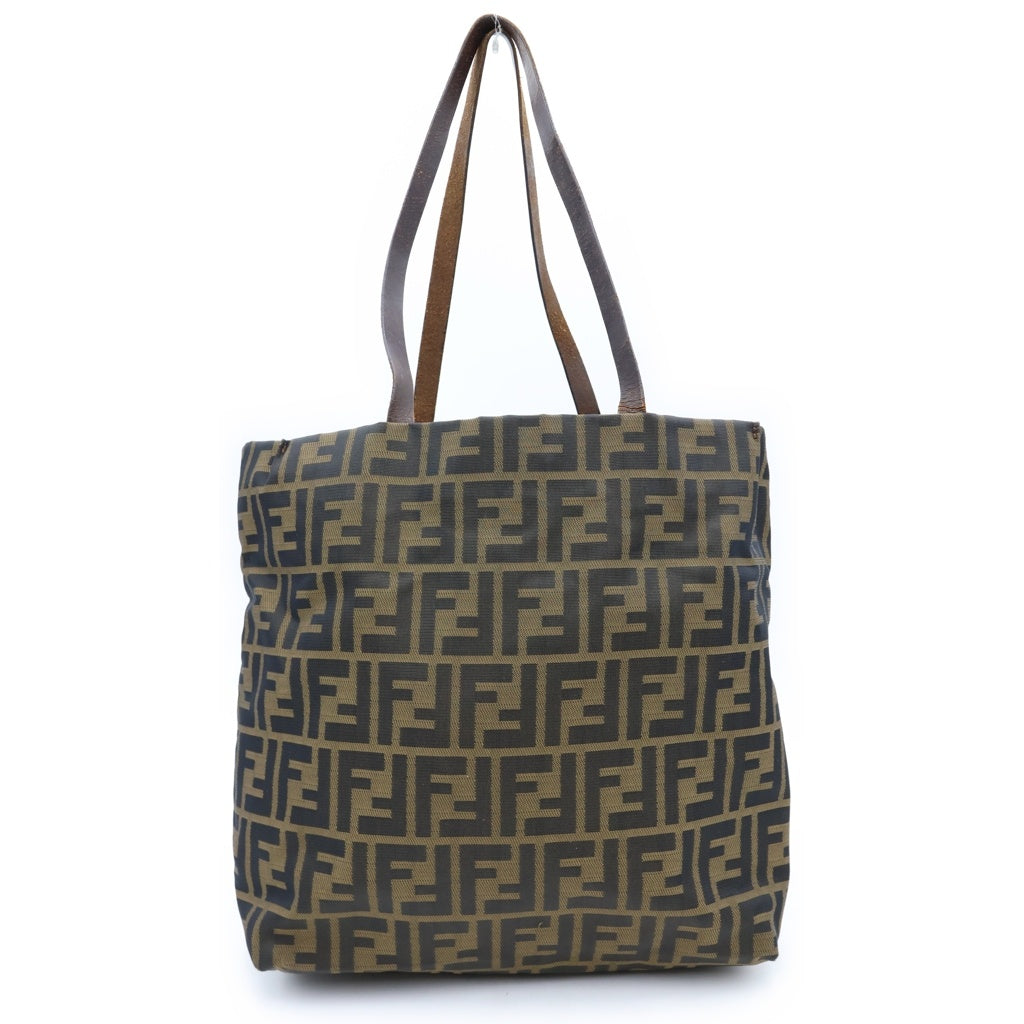 FENDI(フェンディ) ズッカ柄 ナイロントートバッグ 総柄 ロゴ レザー ブラウン レディース