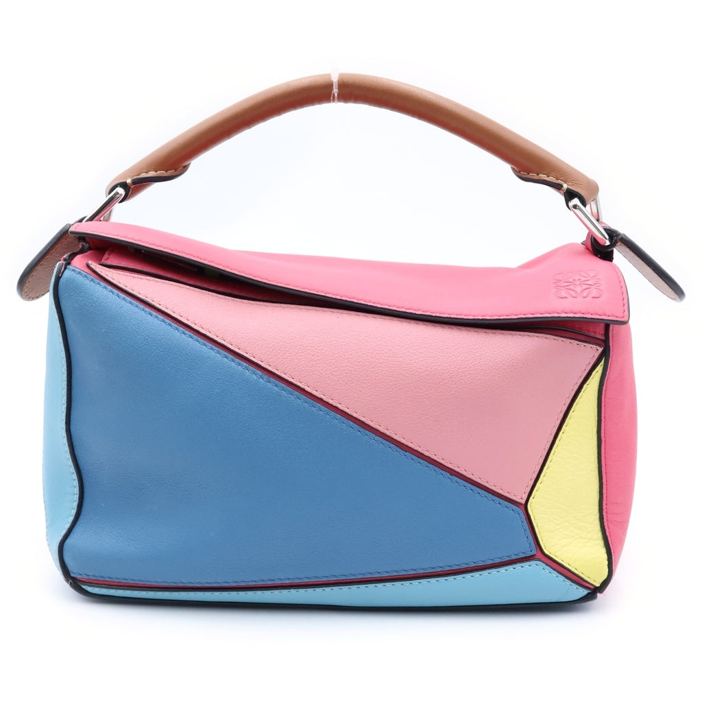 LOEWE(ロエベ) パズルバッグ バイカラー 2WAYハンドバッグ ショルダーバッグ マルチカラー レザー シルバー金具 レディース