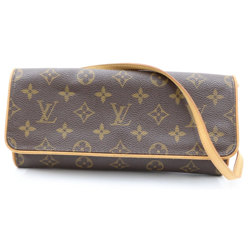 LOUIS VUITTON(ルイヴィトン) モノグラム ポシェットツインGM ショルダーバッグ ブラウン レザー×PVC M51852 ゴールド金具 レディース
