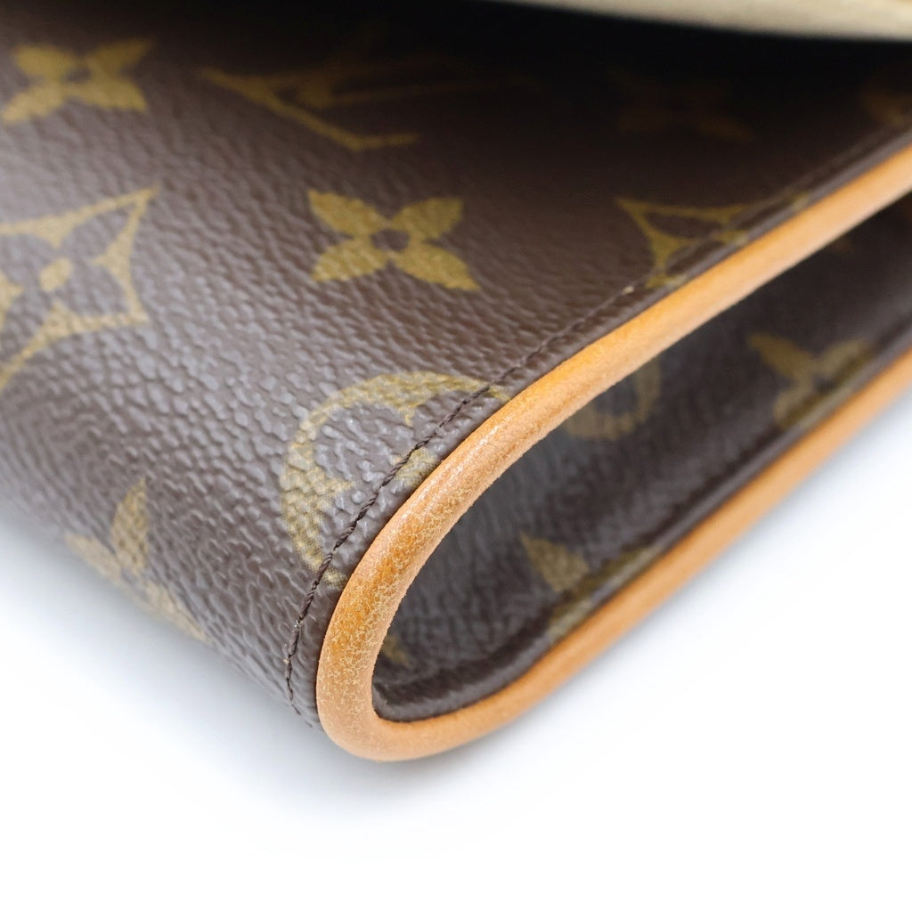 LOUIS VUITTON(ルイヴィトン) モノグラム ポシェットツインGM ショルダーバッグ ブラウン レザー×PVC M51852 ゴールド金具 レディース