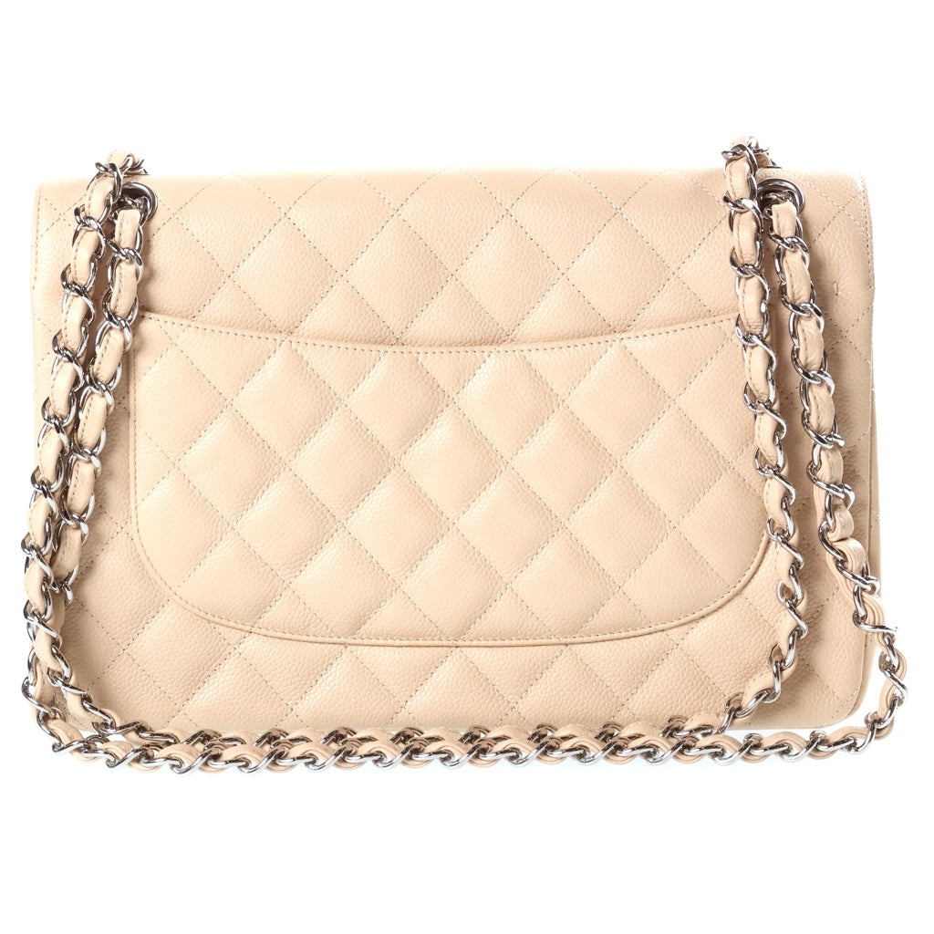 CHANEL(シャネル) マトラッセ30 Wフラップ Wチェーン ショルダーバッグ シルバー金具 キャビアスキン ベージュ レディース