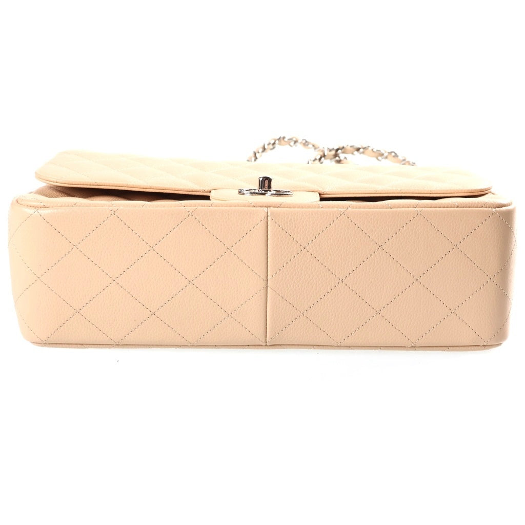 CHANEL(シャネル) マトラッセ30 Wフラップ Wチェーン ショルダーバッグ シルバー金具 キャビアスキン ベージュ レディース