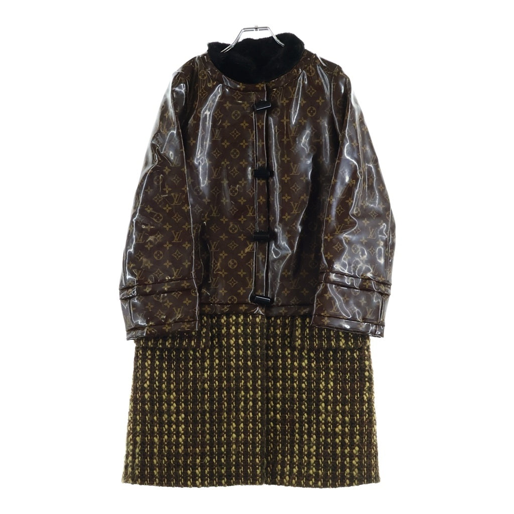 LOUIS VUITTON(ルイヴィトン) ファーコート ロング ジャケット モノグラム ヴェルニ ミンク ツイード ブラウン/ブラック レディース
