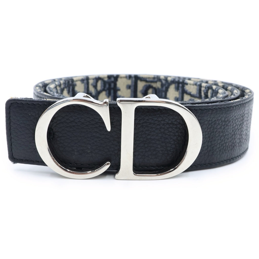 Christian Dior(クリスチャンディオール) オブリーク リバーシブル CDロゴ ベルト ネイビー キャンバス×レザー