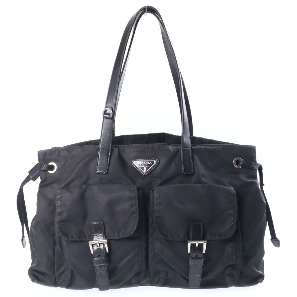 PRADA(プラダ) トライアングルロゴ テスート ハンドバッグ ボストンバッグ ブラック ナイロン BR3310 シルバー金具 レディース