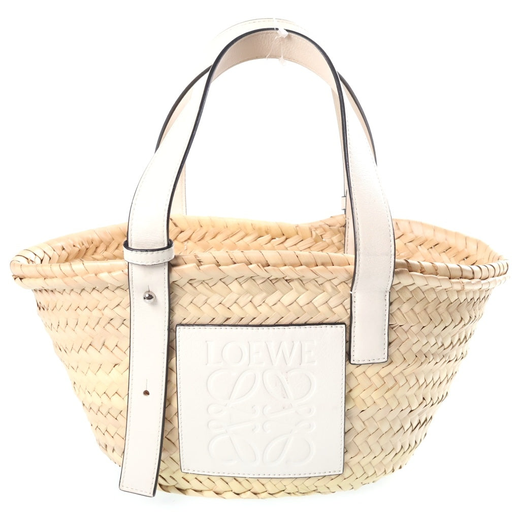 LOEWE(ロエベ) アナグラム スモール カゴバッグ ハンドバッグ ベージュ×ホワイト レザー×ラフィア レディース