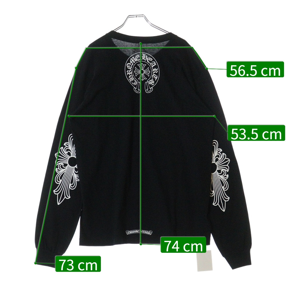 CHROME HEARTS(クロムハーツ) CH L/S ネックロゴプリント 袖フローラル クルーネック 長袖Tシャツ カットソー ブラック