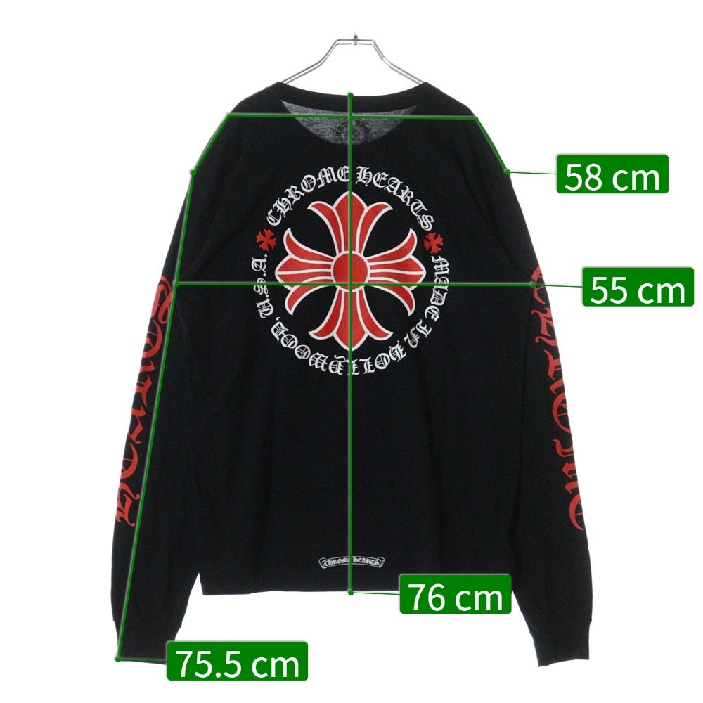 CHROME HEARTS(クロムハーツ) RED CROSS L/S TEE レッドクロス アームロゴプリント クルーネック 長袖Tシャツ カットソー ブラック/レッド