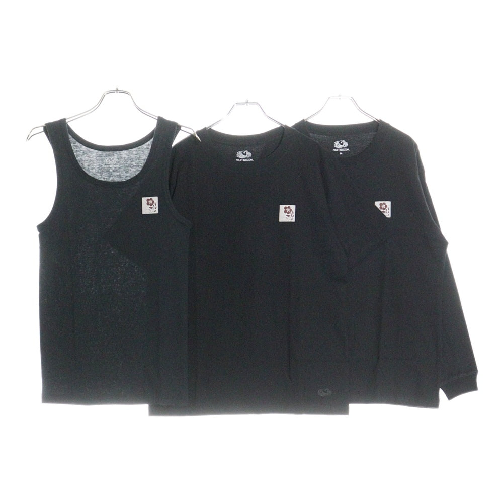 SyuMan(シューマン) 23AW FLOWER TAG 3PACK 3パックセット フロントロゴパッチ 半袖Tシャツ 長袖Tシャツ タンクトップ カットソー ブラック S&F-23aw-001