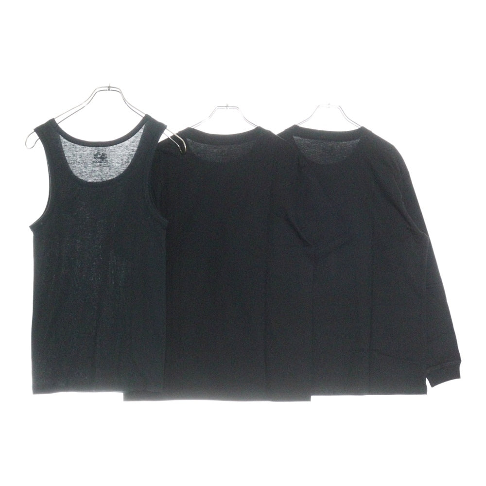 SyuMan(シューマン) 23AW FLOWER TAG 3PACK 3パックセット フロントロゴパッチ 半袖Tシャツ 長袖Tシャツ タンクトップ カットソー ブラック S&F-23aw-001