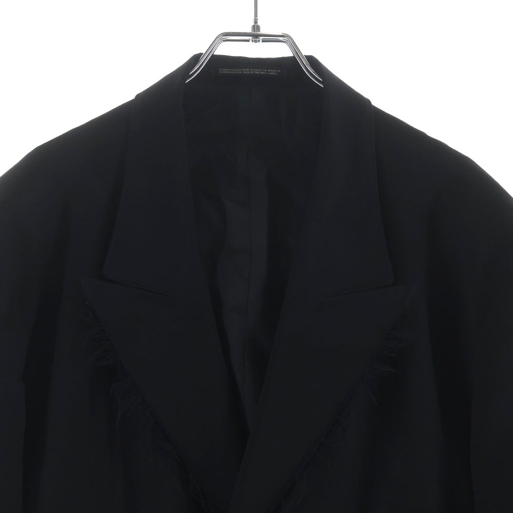 Yohji Yamamoto POUR HOMME(ヨウジヤマモト プールオム) 23SS GABARDINE W-DOUBLE BODY PEAKED JKA 断ち切り ウールギャバ HZ-J27-100 ロングロート ブラック