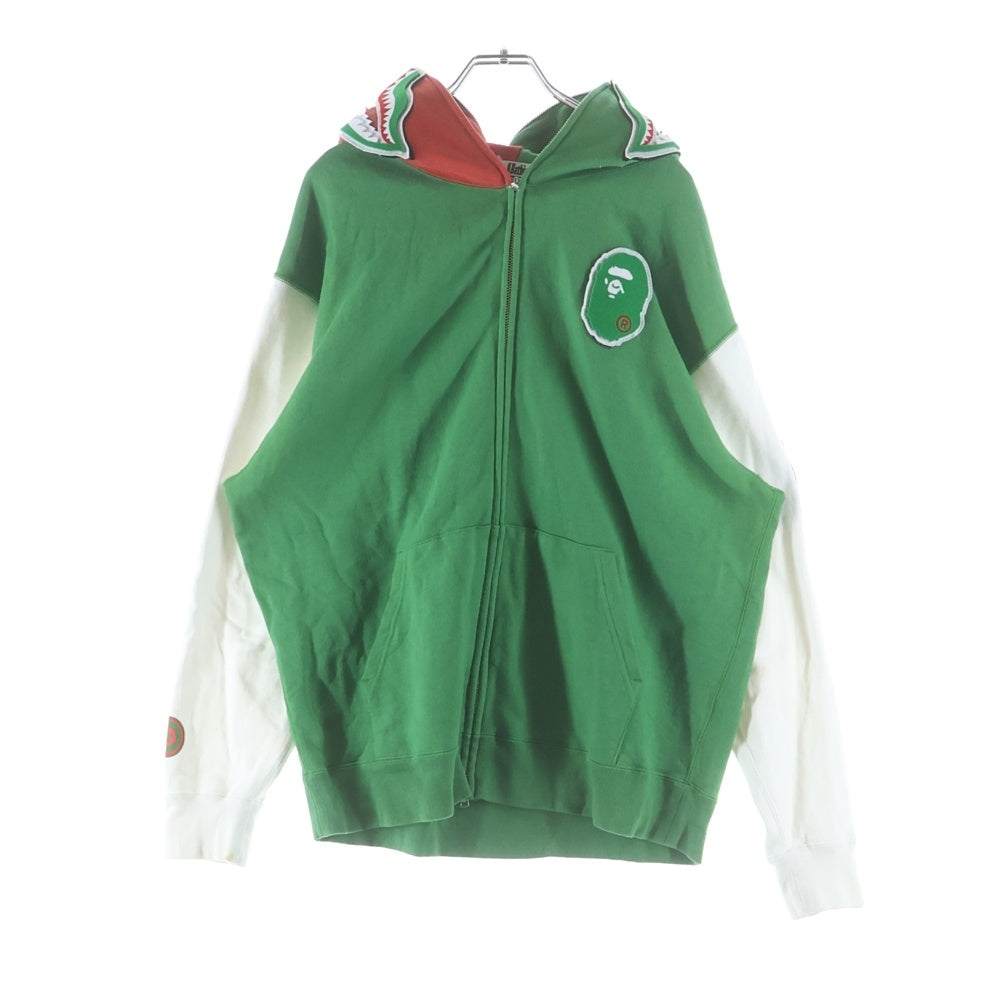 A BATHING APE(アベイシングエイプ) SHARK FULL ZIP HOODIE シャーク フル ジップアップスウェットパーカー フーディー グリーン 001ZPK701304M