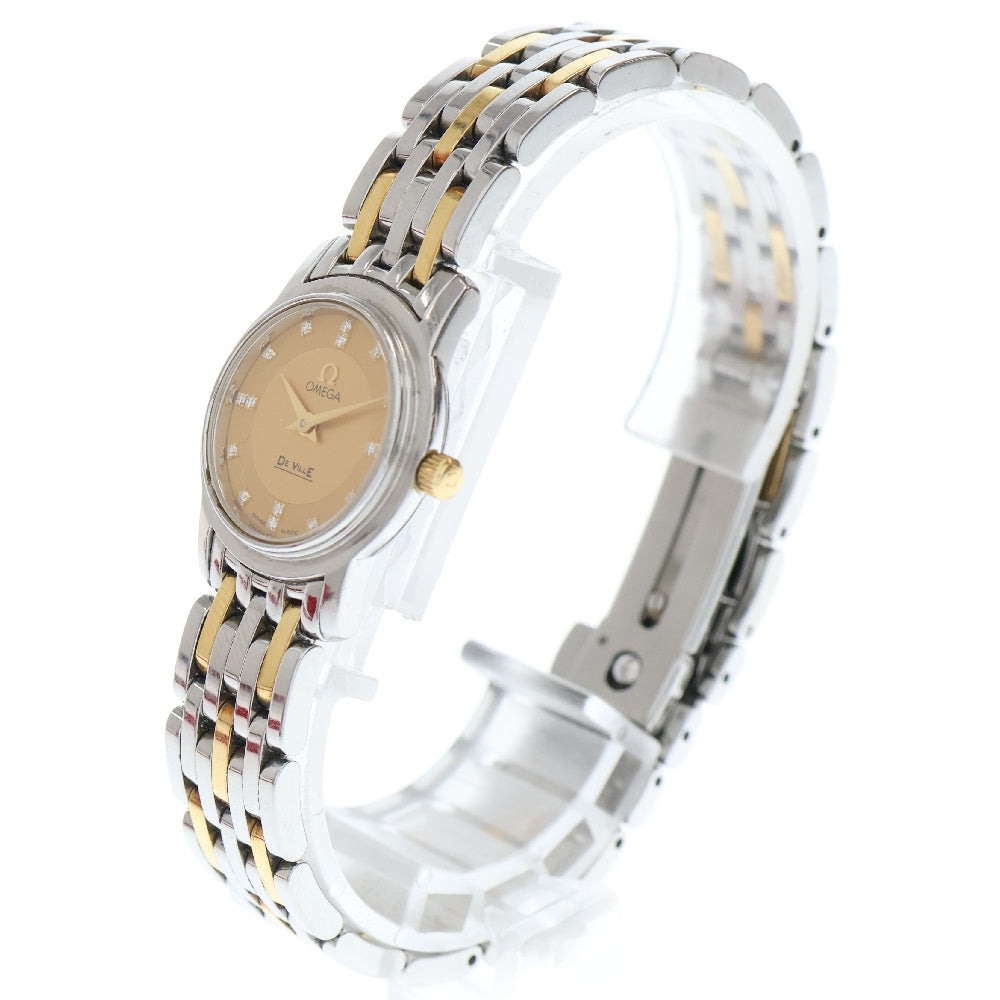 OMEGA(オメガ) デヴィル プレステージ 腕時計 ゴールド文字盤 16P ダイヤ YGコンビ SS×YG/QZ 4370.16 レディース