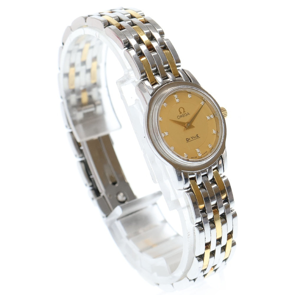 OMEGA(オメガ) デヴィル プレステージ 腕時計 ゴールド文字盤 16P ダイヤ YGコンビ SS×YG/QZ 4370.16 レディース
