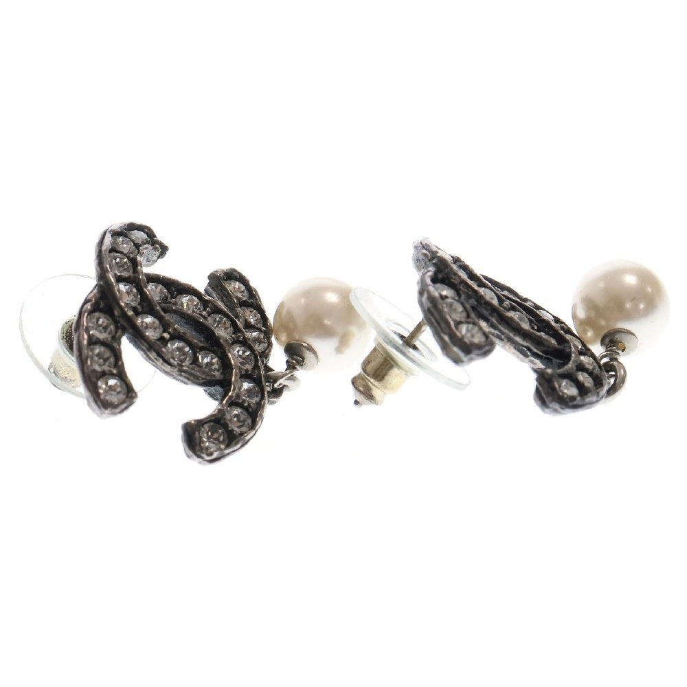 CHANEL(シャネル) ココマーク ラインストーン パール ピアス メタル シルバー スイング いぶし C21A