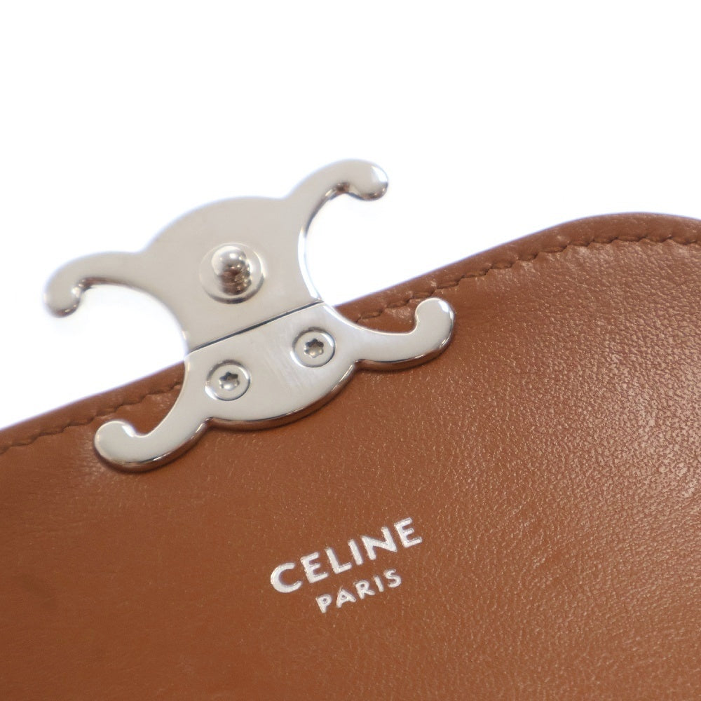 CELINE(セリーヌ) トリオンフ スモールフラップウォレット 三つ折り財布 ラインストーン ストライプ ブルー コンパクトウォレット シルバー金具 デニム 10D782GF4.07FX