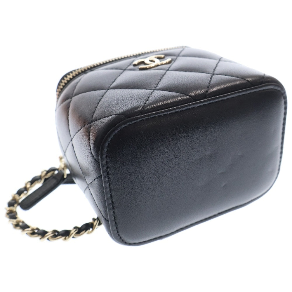 CHANEL(シャネル) ミニバニティ トップハンドル 2WAYショルダーバッグ ミニバッグ ブラック ラムスキン ゴールド金具 AS2198
