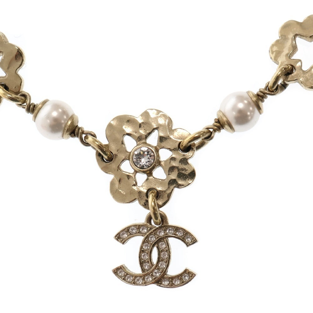 CHANEL(シャネル) ココマーク フラワーモチーフ ラインストーン ネックレス フェイクパール ゴールド GP I25C アクセサリー