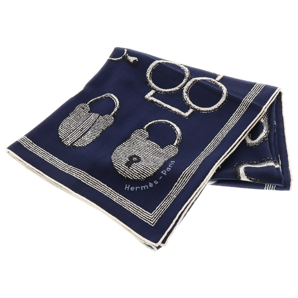HERMES(エルメス) 20SS カレジェアン140 鞍職人の詩的な目録 カバン ネイビー スカーフ カシミヤ×シルク