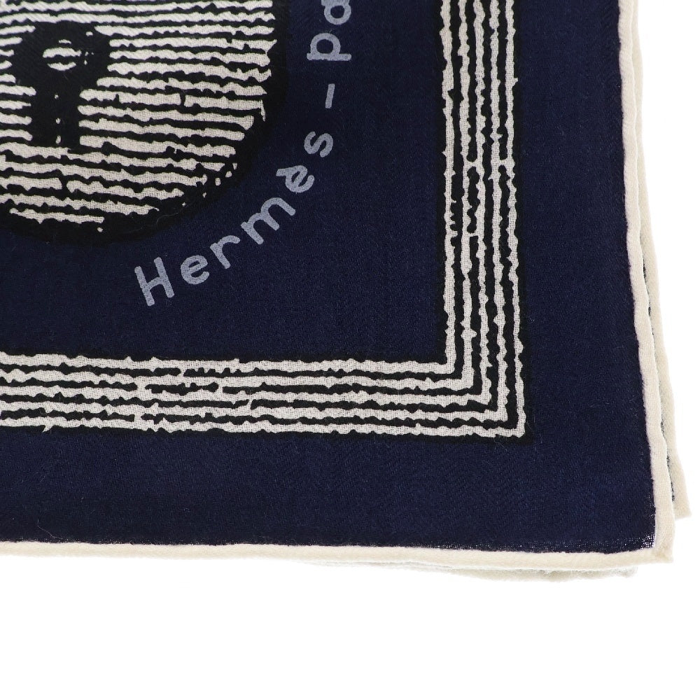 HERMES(エルメス) 20SS カレジェアン140 鞍職人の詩的な目録 カバン ネイビー スカーフ カシミヤ×シルク