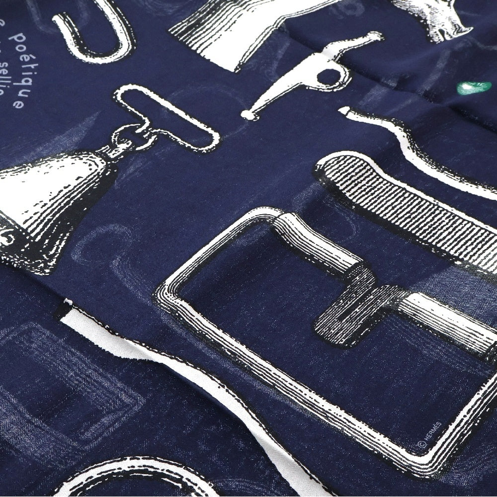 HERMES(エルメス) 20SS カレジェアン140 鞍職人の詩的な目録 カバン ネイビー スカーフ カシミヤ×シルク