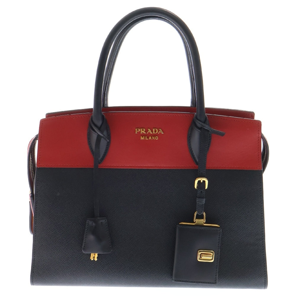 PRADA(プラダ) エスプラナード バイカラー レザー2WAYハンドバッグ ショルダーバッグ NERO×FUOCO ブラック×レッド 1BA046
