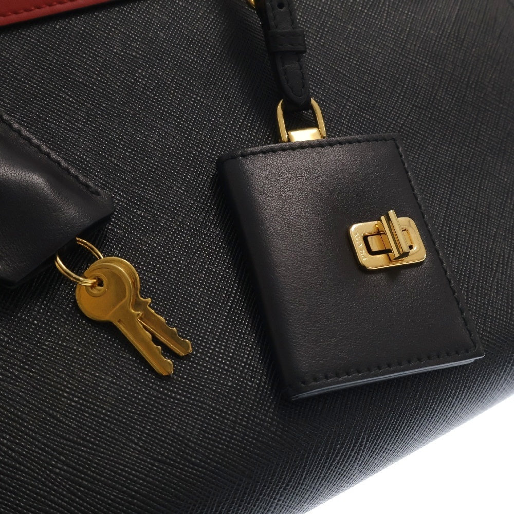 PRADA(プラダ) エスプラナード バイカラー レザー2WAYハンドバッグ ショルダーバッグ NERO×FUOCO ブラック×レッド 1BA046