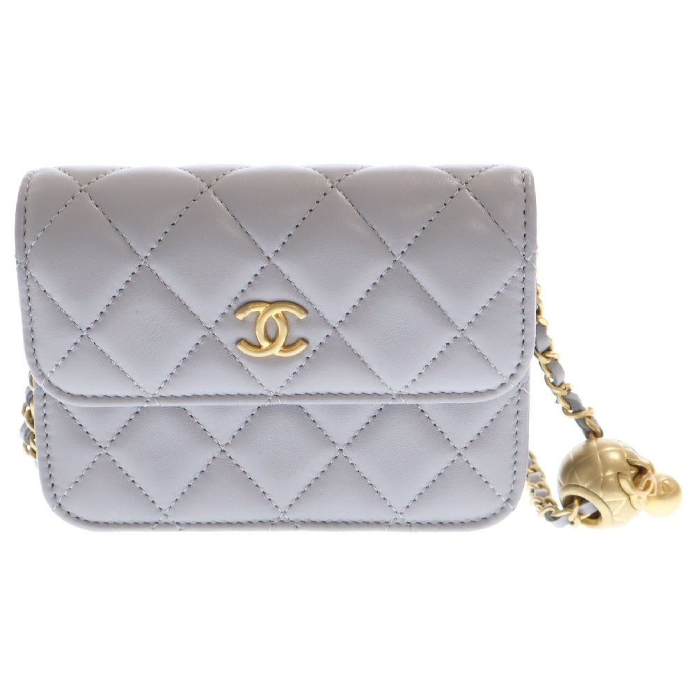 CHANEL(シャネル) マトラッセ チェーンクラッチ ウォレット ショルダーバッグ ボールチェーン グレー ラムスキン ゴールド金具 AP1628