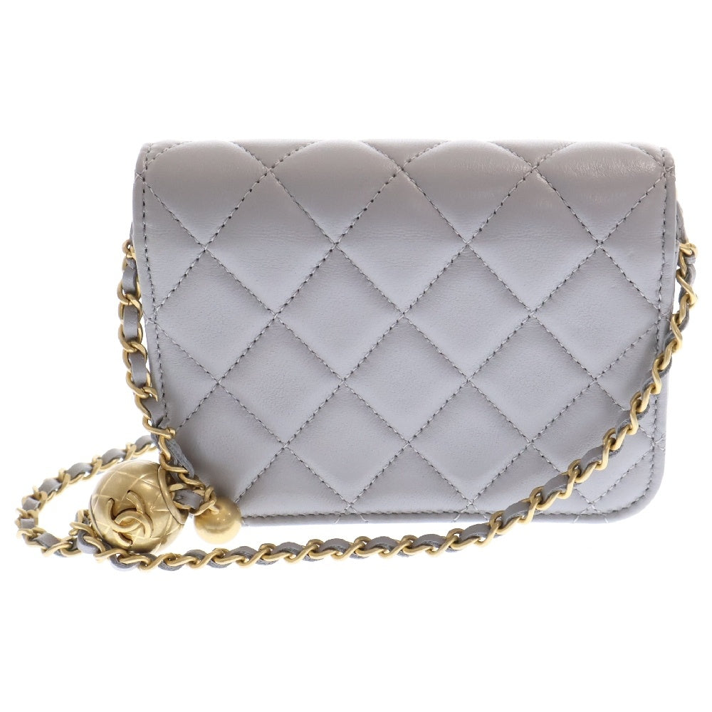 CHANEL(シャネル) マトラッセ チェーンクラッチ ウォレット ショルダーバッグ ボールチェーン グレー ラムスキン ゴールド金具 AP1628