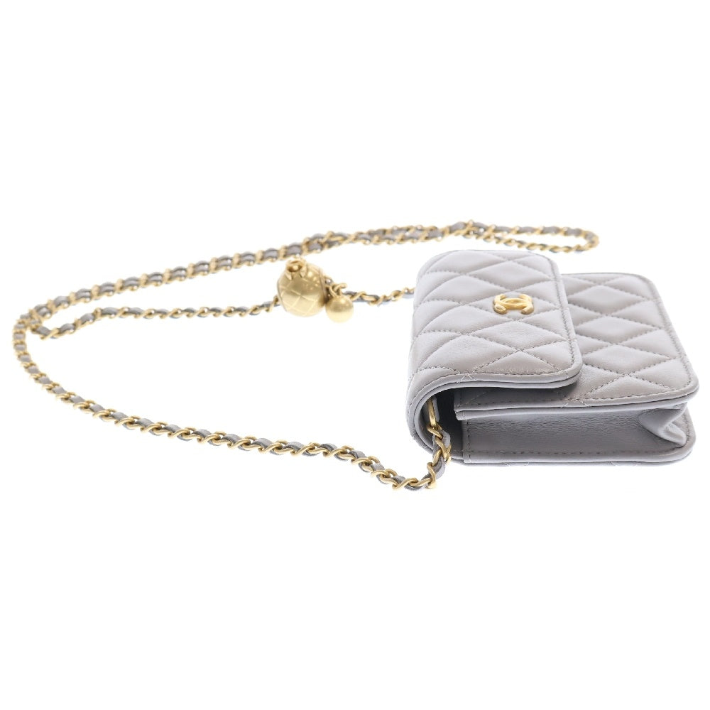CHANEL(シャネル) マトラッセ チェーンクラッチ ウォレット ショルダーバッグ ボールチェーン グレー ラムスキン ゴールド金具 AP1628