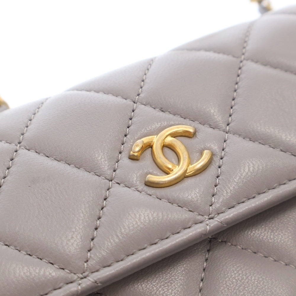 CHANEL(シャネル) マトラッセ チェーンクラッチ ウォレット ショルダーバッグ ボールチェーン グレー ラムスキン ゴールド金具 AP1628