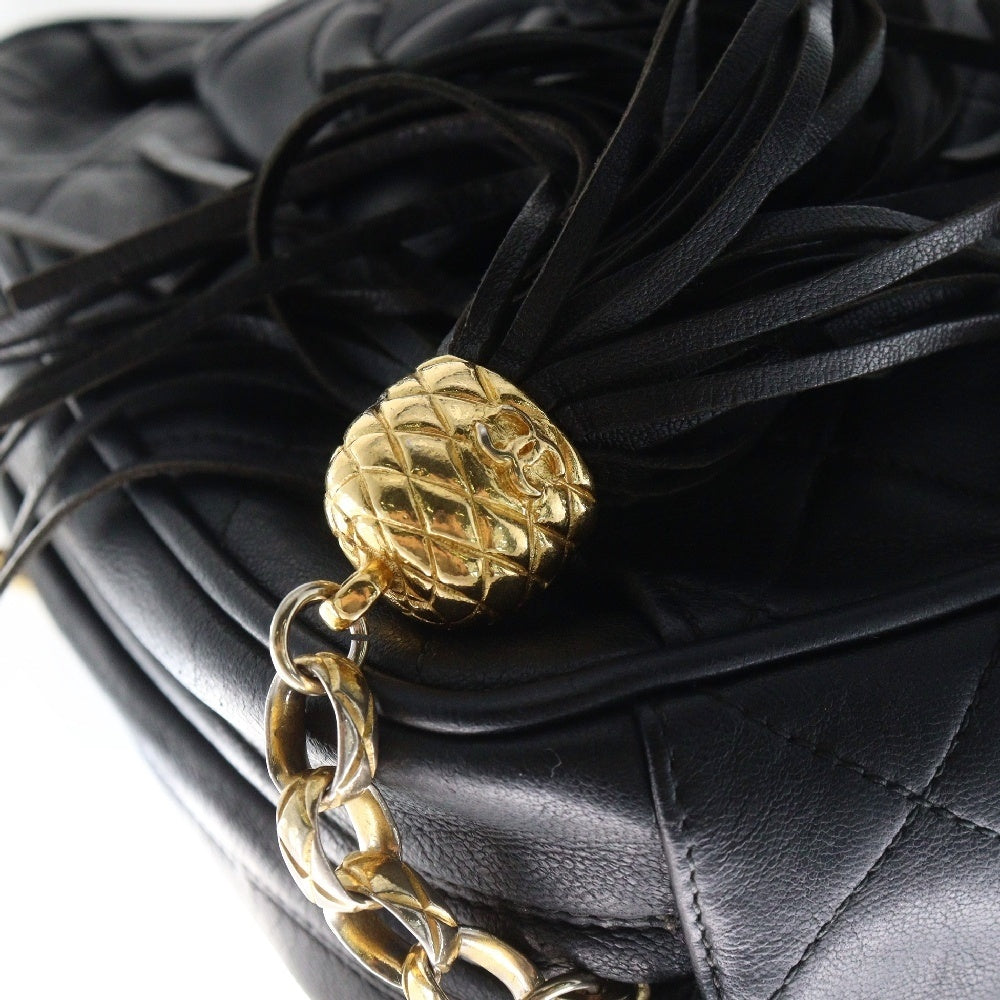 CHANEL(シャネル) ココマーク フリンジ ポシェット チェーン ショルダーバッグ ブラック ラムスキン ゴールド金具
