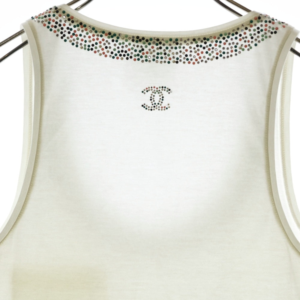 CHANEL(シャネル) ココマーク タンクトップ ノースリーブ ラインストーン 白 コットン P43358V31383