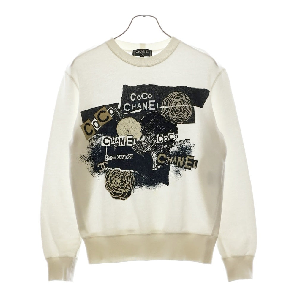 CHANEL(シャネル) ココマーク カメリア スパンコール トレーナー スウェット 白 コットン P63298K48933
