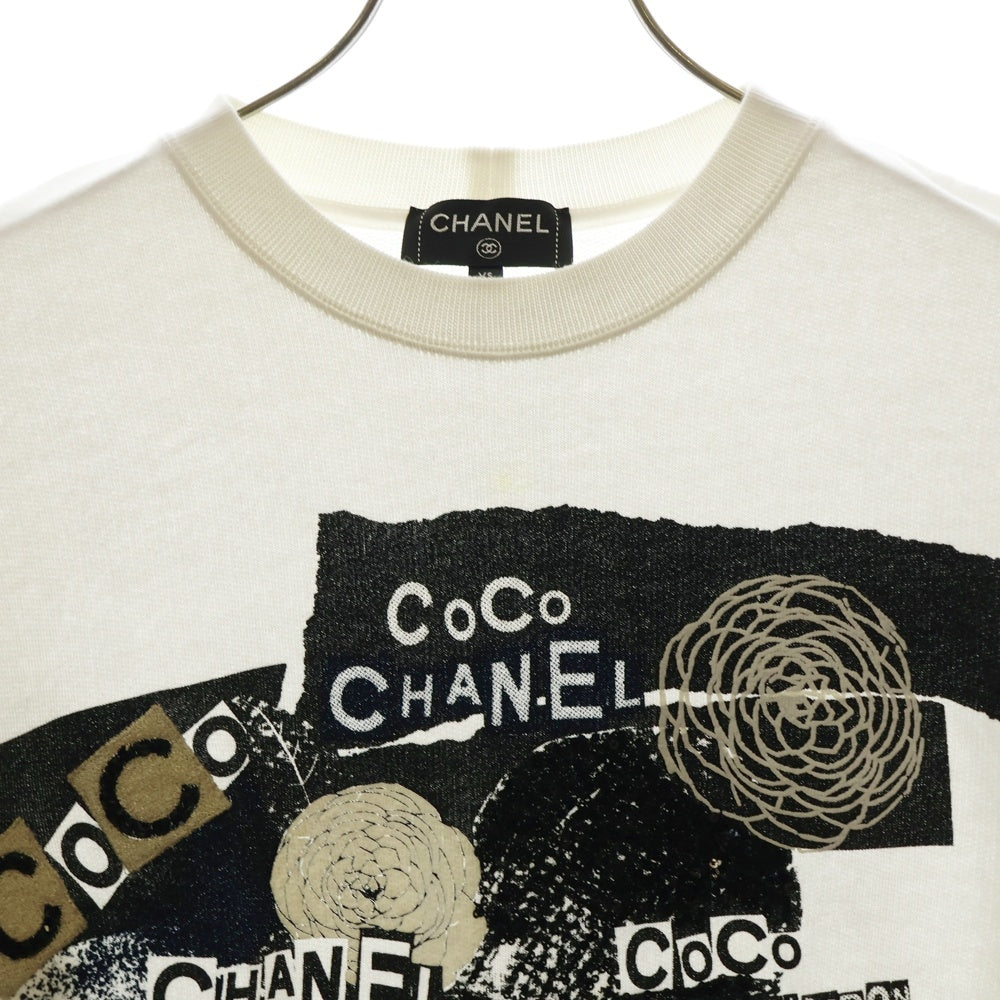 CHANEL(シャネル) ココマーク カメリア スパンコール トレーナー スウェット 白 コットン P63298K48933