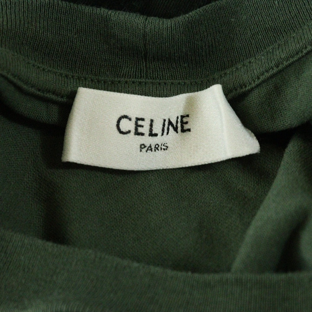 CELINE(セリーヌ) ロゴ 半袖Tシャツ カーキ グリーン コットン #M