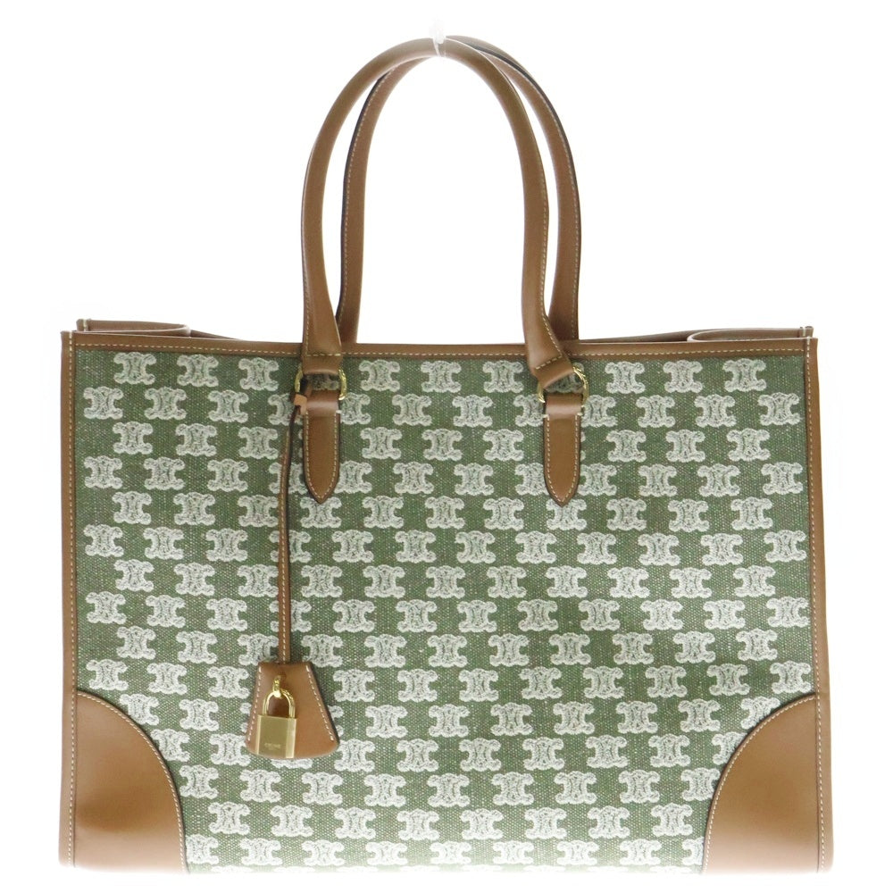 CELINE(セリーヌ) Horizontal Cabas in Textile with Triomphe Embroidery Khaki ホリゾンタルカバ トリオンフ刺繍 ハンドバッグ カーキ