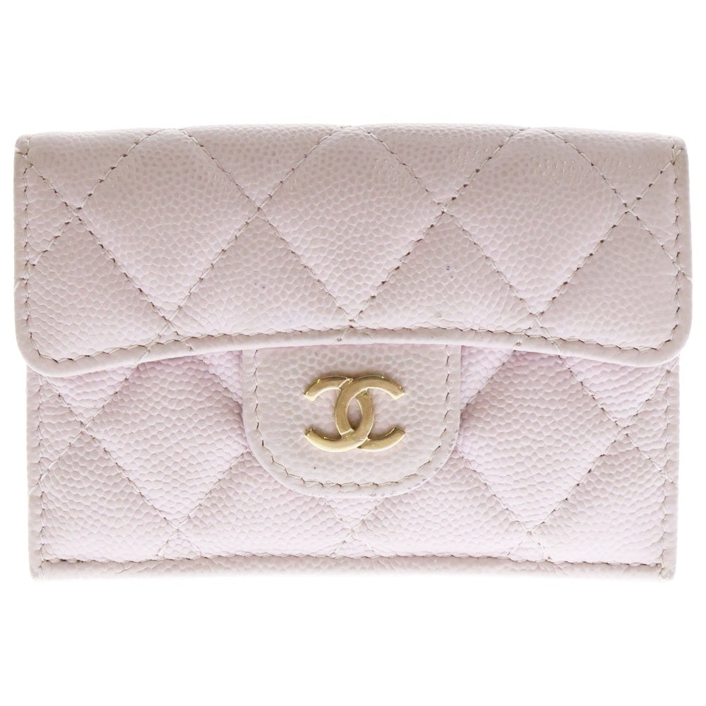 CHANEL(シャネル) マトラッセ 三つ折り財布 コンパクトウォレット ピンク ゴールド金具 キャビアスキン レザー