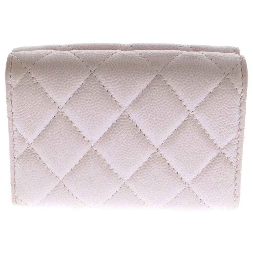 CHANEL(シャネル) マトラッセ 三つ折り財布 コンパクトウォレット ピンク ゴールド金具 キャビアスキン レザー