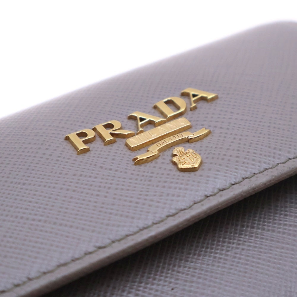 PRADA(プラダ) サフィアーノ 三つ折り財布 ベージュ×ブルー フロントロゴ 1MH025