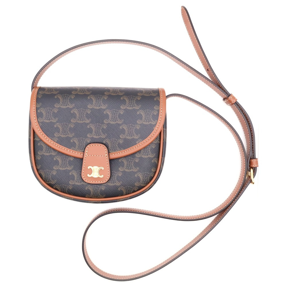 CELINE(セリーヌ) ミニブザス トリオンフ ロゴプレート PVC レザー ショルダーバッグ ブラウン 196702BZJ.04LU